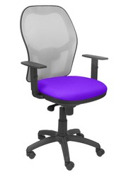 Modelo Jorquera - Silla de oficina ergonómica con mecanismo sincro, brazos regulables y ajustable en altura - Respaldo de malla transpirable en color gris y asiento tapizados en tejido BALI color lila