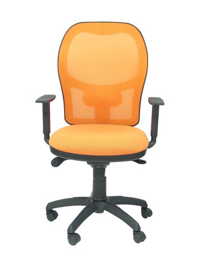 Modelo Jorquera - Silla de oficina ergonómica con mecanismo sincro, brazos regulables y ajustable en altura - Respaldo de malla transpirable en color naranja y asiento tapizados en tejido BALI color naranja