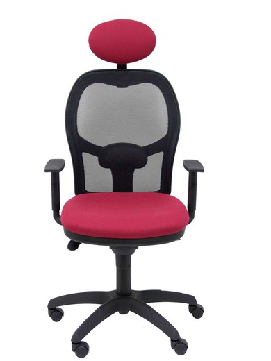 Modelo Jorquera - Silla de oficina ergonómica con mecanismo sincro, brazos regulables y ajustable en altura  Respaldo de malla transpirable en color negro y asiento tapizados en tejido BALI color granate (CON CABECERO)