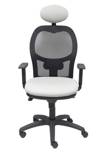 Modelo Jorquera - Silla de oficina ergonómica con mecanismo sincro, brazos regulables y ajustable en altura  Respaldo de malla transpirable en color negro y asiento tapizados en tejido BALI color gris claro (CON CABECERO)