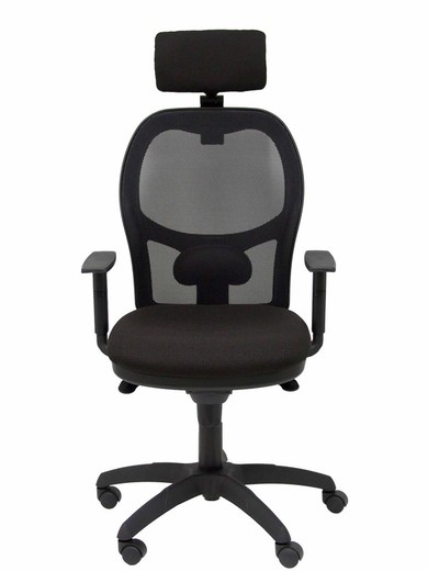 Modelo Jorquera - Silla de oficina ergonómica con mecanismo sincro, brazos regulables y ajustable en altura - Respaldo de malla transpirable en color negro y asiento tapizados en tejido BALI color negro