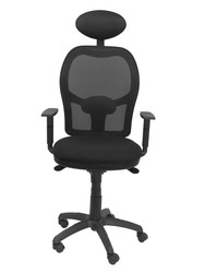 Modelo Jorquera - Silla de oficina ergonómica con mecanismo sincro, brazos regulables y ajustable en altura  Respaldo de malla transpirable en color negro y asiento tapizados en tejido BALI color negro (CON CABECERO)