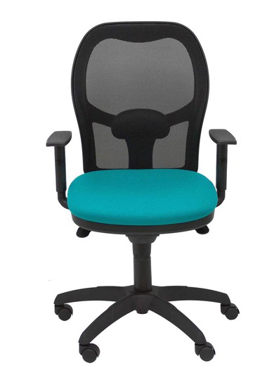 Modelo Jorquera - Silla de oficina ergonómica con mecanismo sincro, brazos regulables y ajustable en altura - Respaldo de malla transpirable en color negro y asiento tapizados en tejido BALI color turquesa claro