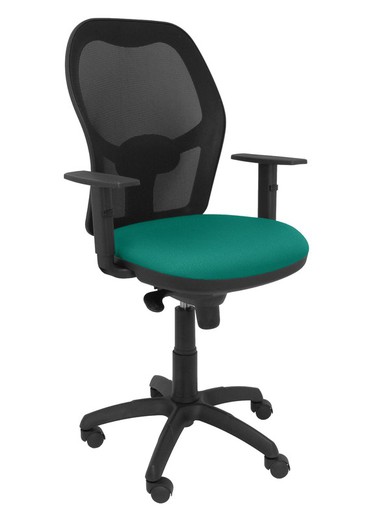 Modelo Jorquera - Silla de oficina ergonómica con mecanismo sincro, brazos regulables y ajustable en altura - Respaldo de malla transpirable en color negro y asiento tapizados en tejido BALI color verde esmeralda