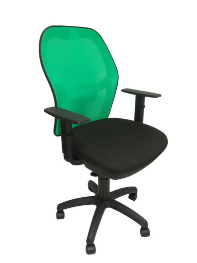 Modelo Jorquera - Silla de oficina ergonómica con mecanismo sincro, brazos regulables y ajustable en altura - Respaldo de malla transpirable en color verde y asiento tapizados en tejido BALI color negro