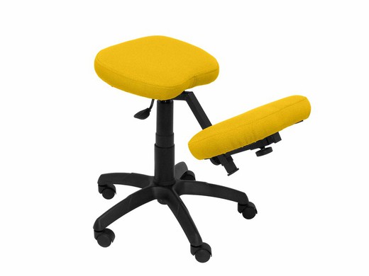 Modelo Lietor - Taburete de oficina ergonómico giratorio y regulable en altura - Asiento tapizado en tejido BALI color amarillo (RODILLERA REGULABLE)