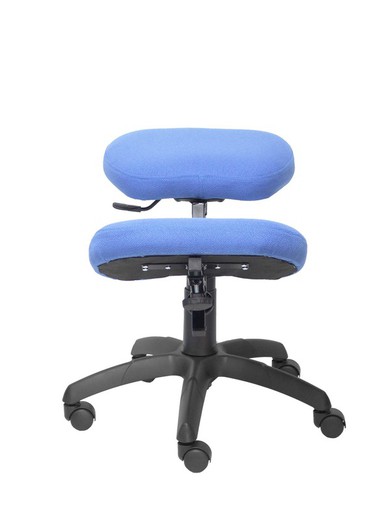 Modelo Lietor - Taburete de oficina ergonómico giratorio y regulable en altura - Asiento tapizado en tejido BALI color azul claro (RODILLERA REGULABLE)