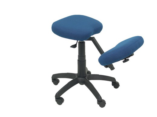 Modelo Lietor - Taburete de oficina ergonómico giratorio y regulable en altura - Asiento tapizado en tejido BALI color azul marino (RODILLERA REGULABLE)