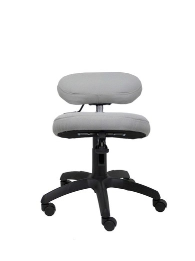 Modelo Lietor - Taburete de oficina ergonómico giratorio y regulable en altura - Asiento tapizado en tejido BALI color gris (RODILLERA REGULABLE)