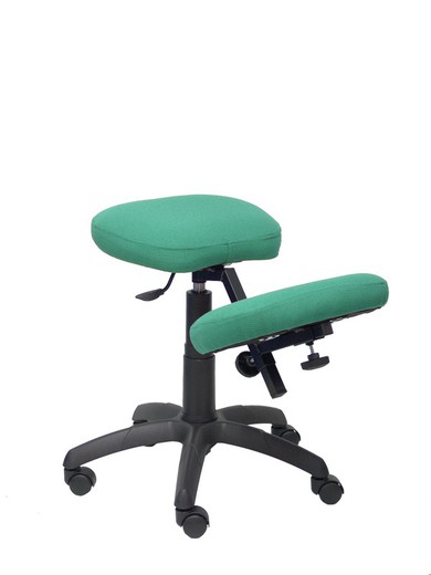 Modelo Lietor - Taburete de oficina ergonómico giratorio y regulable en altura - Asiento tapizado en tejido BALI color verde esmeralda (RODILLERA REGULABLE)