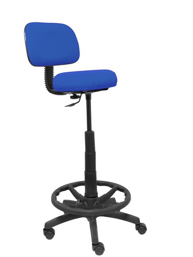 Modelo Llanos Taburete - Taburete ergonómico con mecanismo de contacto lama, regulable en altura y aro reposapiés - Asiento y respaldo tapizados en tejido bali color azul.