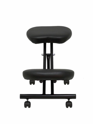 Modelo Mahora - Taburete de oficina ergonómico fijo, regulable en varias posiciones y con ruedas - Asiento tapizado en similpiel color negro (CON RODILLERA)