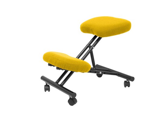 Modelo Mahora - Taburete de oficina ergonómico fijo, regulable en varias posiciones y con ruedas - Asiento tapizado en tejido BALI color amarillo (CON RODILLERA)