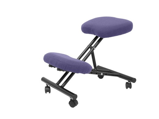 Modelo Mahora - Taburete de oficina ergonómico fijo, regulable en varias posiciones y con ruedas - Asiento tapizado en tejido BALI color azul claro (CON RODILLERA)