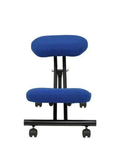 Modelo Mahora - Taburete de oficina ergonómico fijo, regulable en varias posiciones y con ruedas - Asiento tapizado en tejido BALI color azul (CON RODILLERA)