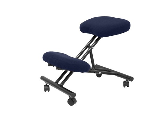 Modelo Mahora - Taburete de oficina ergonómico fijo, regulable en varias posiciones y con ruedas - Asiento tapizado en tejido BALI color azul marino (CON RODILLERA)