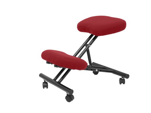 Modelo Mahora - Taburete de oficina ergonómico fijo, regulable en varias posiciones y con ruedas - Asiento tapizado en tejido BALI color granate (CON RODILLERA)