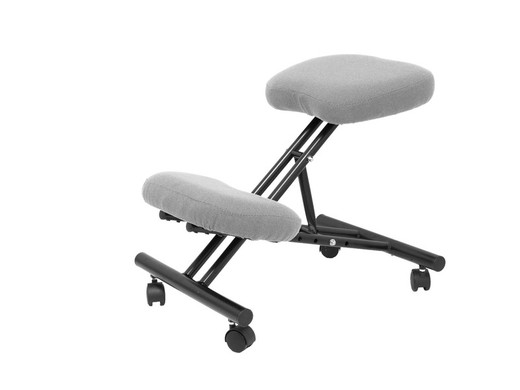 Modelo Mahora - Taburete de oficina ergonómico fijo, regulable en varias posiciones y con ruedas - Asiento tapizado en tejido BALI color gris claro (CON RODILLERA)