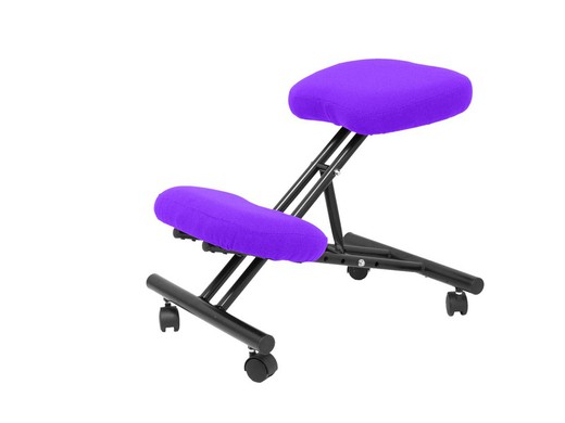 Modelo Mahora - Taburete de oficina ergonómico fijo, regulable en varias posiciones y con ruedas - Asiento tapizado en tejido BALI color lila (CON RODILLERA)