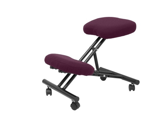 Modelo Mahora - Taburete de oficina ergonómico fijo, regulable en varias posiciones y con ruedas - Asiento tapizado en tejido BALI color morado (CON RODILLERA)