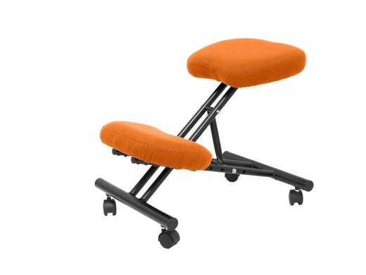 Modelo Mahora - Taburete de oficina ergonómico fijo, regulable en varias posiciones y con ruedas - Asiento tapizado en tejido BALI color naranja (CON RODILLERA)