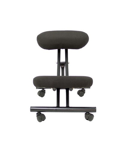 Modelo Mahora - Taburete de oficina ergonómico fijo, regulable en varias posiciones y con ruedas - Asiento tapizado en tejido BALI color negro (CON RODILLERA)