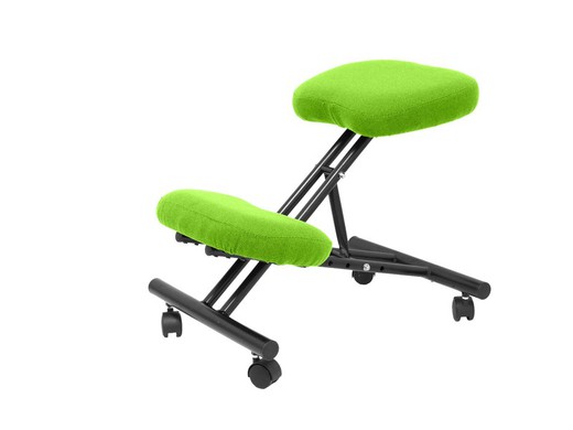 Modelo Mahora - Taburete de oficina ergonómico fijo, regulable en varias posiciones y con ruedas - Asiento tapizado en tejido BALI color pistacho (CON RODILLERA)