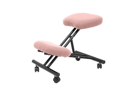 Modelo Mahora - Taburete de oficina ergonómico fijo, regulable en varias posiciones y con ruedas - Asiento tapizado en tejido BALI color rosa pálido (CON RODILLERA)