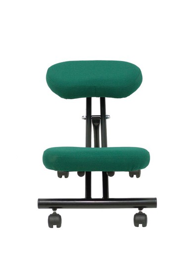 Modelo Mahora - Taburete de oficina ergonómico fijo, regulable en varias posiciones y con ruedas - Asiento tapizado en tejido BALI color verde botella (CON RODILLERA)