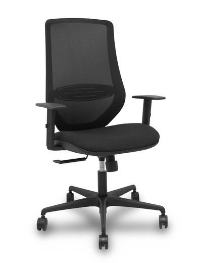 Modelo Mardos - Silla de oficina ergonómica con mecanismo sincro, brazos regulables y ajustable en altura - Respaldo de malla transpirable en color negro y asiento tapizados en tejido BALI color negro