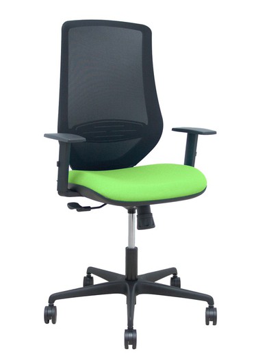 Modelo Mardos - Silla de oficina ergonómica con mecanismo sincro, brazos regulables y ajustable en altura - Respaldo de malla transpirable en color negro y asiento tapizados en tejido BALI color pistacho.