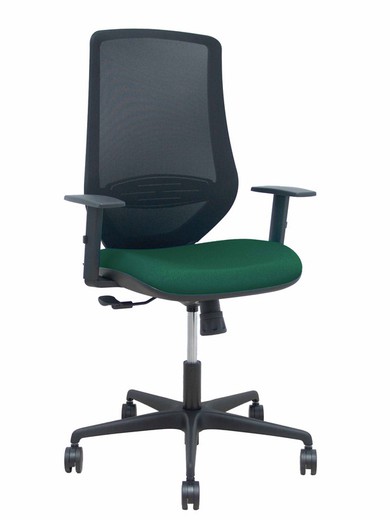 Modelo Mardos - Silla de oficina ergonómica con mecanismo sincro, brazos regulables y ajustable en altura - Respaldo de malla transpirable en color negro y asiento tapizados en tejido BALI color verde botella.