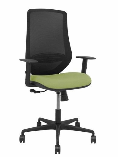 Modelo Mardos - Silla de oficina ergonómica con mecanismo sincro, brazos regulables y ajustable en altura - Respaldo de malla transpirable en color negro y asiento tapizados en tejido BALI color verde oliva.