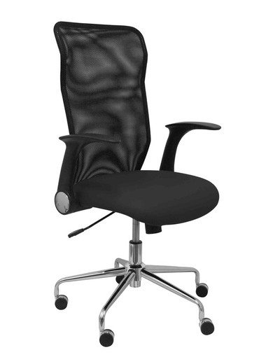 Modelo Minaya - Silla de oficina ergonómica con mecanismo basculante, brazos retráctiles y regulable en altura - Respaldo de malla transpirable y asiento tapizado en similpiel color negro