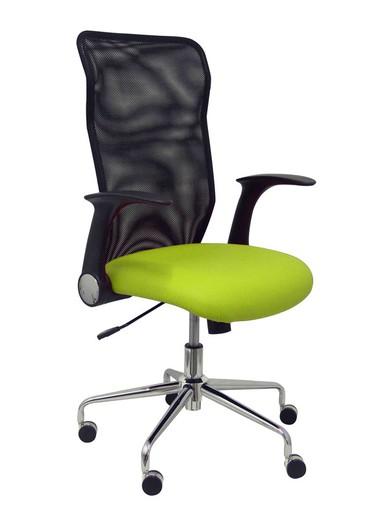 Modelo Minaya - Silla de oficina ergonómica con mecanismo basculante, brazos retráctiles y regulable en altura - Respaldo de malla transpirable y asiento tapizado en similpiel color pistacho.