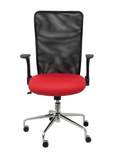 Modelo Minaya - Silla de oficina ergonómica con mecanismo basculante, brazos retráctiles y regulable en altura - Respaldo de malla transpirable y asiento tapizado en similpiel color rojo