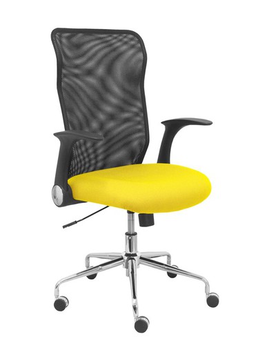 Modelo Minaya - Silla de oficina ergonómica con mecanismo basculante, brazos retráctiles y regulable en altura - Respaldo de malla transpirable y asiento tapizado en tejido BALI color amarillo