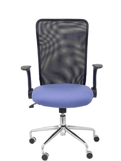 Modelo Minaya - Silla de oficina ergonómica con mecanismo basculante, brazos retráctiles y regulable en altura - Respaldo de malla transpirable y asiento tapizado en tejido BALI color azul claro