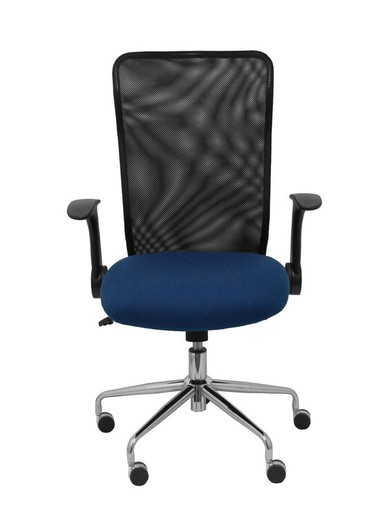 Modelo Minaya - Silla de oficina ergonómica con mecanismo basculante, brazos retráctiles y regulable en altura - Respaldo de malla transpirable y asiento tapizado en tejido BALI color azul marino