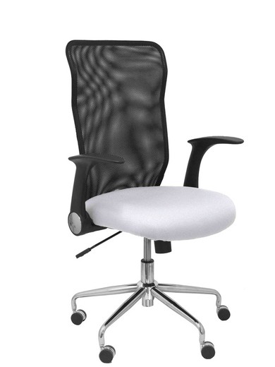 Modelo Minaya - Silla de oficina ergonómica con mecanismo basculante, brazos retráctiles y regulable en altura - Respaldo de malla transpirable y asiento tapizado en tejido BALI color blanco.