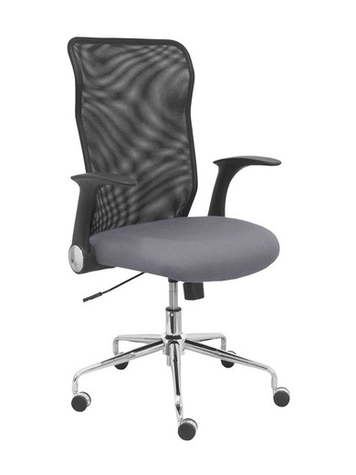 Modelo Minaya - Silla de oficina ergonómica con mecanismo basculante, brazos retráctiles y regulable en altura - Respaldo de malla transpirable y asiento tapizado en tejido BALI color gris.