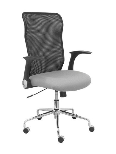 Modelo Minaya - Silla de oficina ergonómica con mecanismo basculante, brazos retráctiles y regulable en altura - Respaldo de malla transpirable y asiento tapizado en tejido BALI color gris