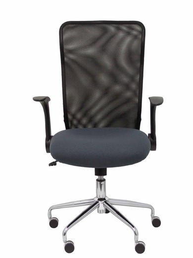 Modelo Minaya - Silla de oficina ergonómica con mecanismo basculante, brazos retráctiles y regulable en altura - Respaldo de malla transpirable y asiento tapizado en tejido BALI color gris oscuro