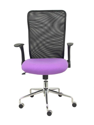 Modelo Minaya - Silla de oficina ergonómica con mecanismo basculante, brazos retráctiles y regulable en altura - Respaldo de malla transpirable y asiento tapizado en tejido BALI color lila