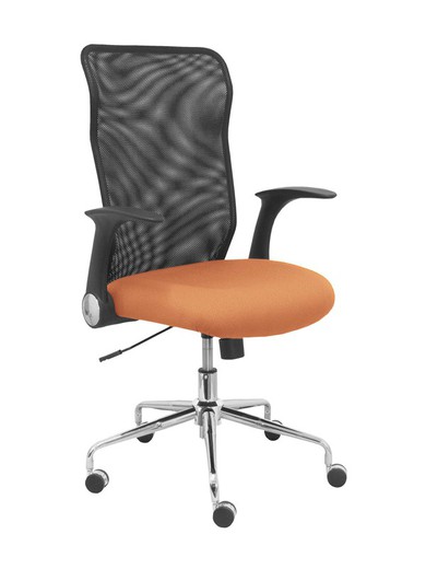 Modelo Minaya - Silla de oficina ergonómica con mecanismo basculante, brazos retráctiles y regulable en altura - Respaldo de malla transpirable y asiento tapizado en tejido BALI color marrón