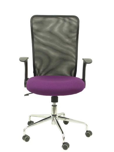 Modelo Minaya - Silla de oficina ergonómica con mecanismo basculante, brazos retráctiles y regulable en altura - Respaldo de malla transpirable y asiento tapizado en tejido BALI color morado