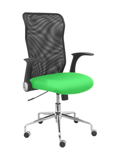 Modelo Minaya - Silla de oficina ergonómica con mecanismo basculante, brazos retráctiles y regulable en altura - Respaldo de malla transpirable y asiento tapizado en tejido BALI color pistacho