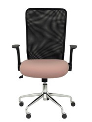 Modelo Minaya - Silla de oficina ergonómica con mecanismo basculante, brazos retráctiles y regulable en altura - Respaldo de malla transpirable y asiento tapizado en tejido BALI color rosa pálido