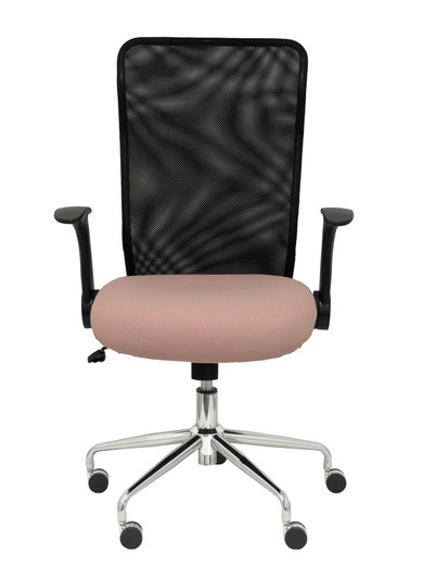 Modelo Minaya - Silla de oficina ergonómica con mecanismo basculante, brazos retráctiles y regulable en altura - Respaldo de malla transpirable y asiento tapizado en tejido BALI color rosa pálido