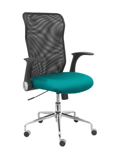 Modelo Minaya - Silla de oficina ergonómica con mecanismo basculante, brazos retráctiles y regulable en altura - Respaldo de malla transpirable y asiento tapizado en tejido BALI color turquesa